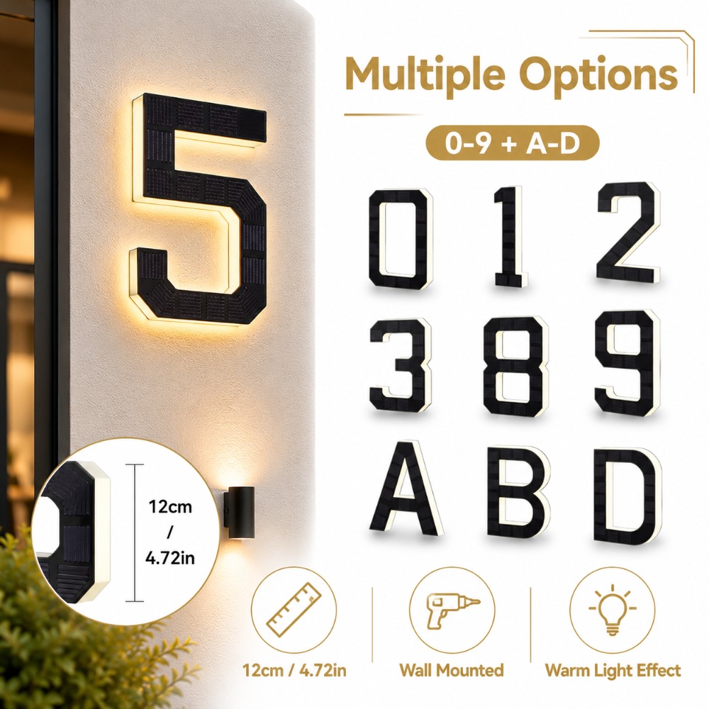 Decor Lighting Address - لافتة رقم المنزل بالطاقة الشمسية LED
