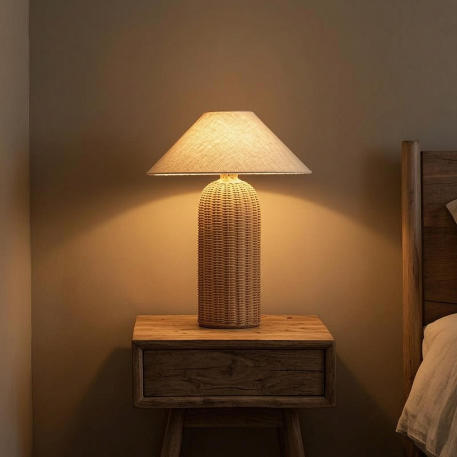 Lighting Decor Living Room - مصباح طاولة جانبي بقاعدة من الروطان