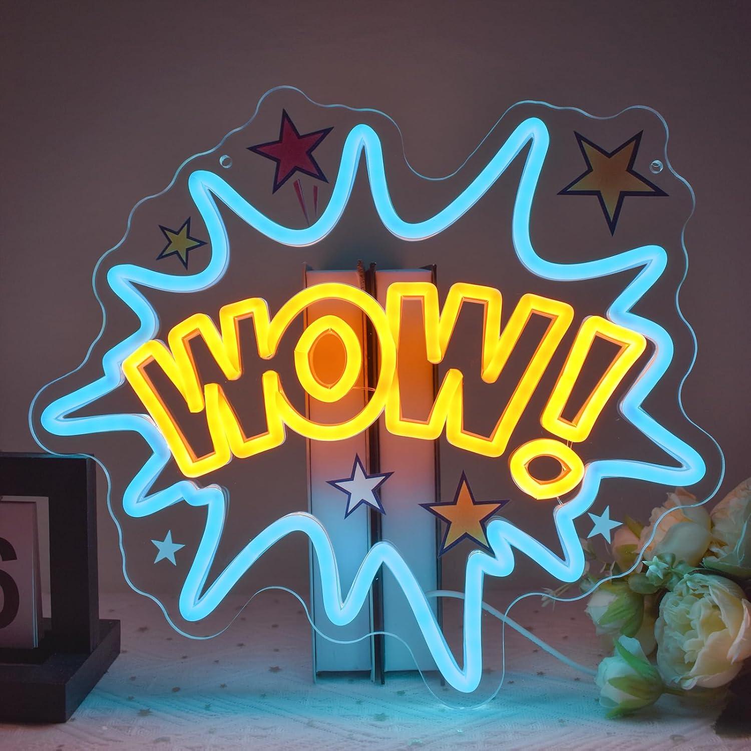 Lighting Decor Wow - لافتة نيون WOW قابلة للتعتيم عبر
