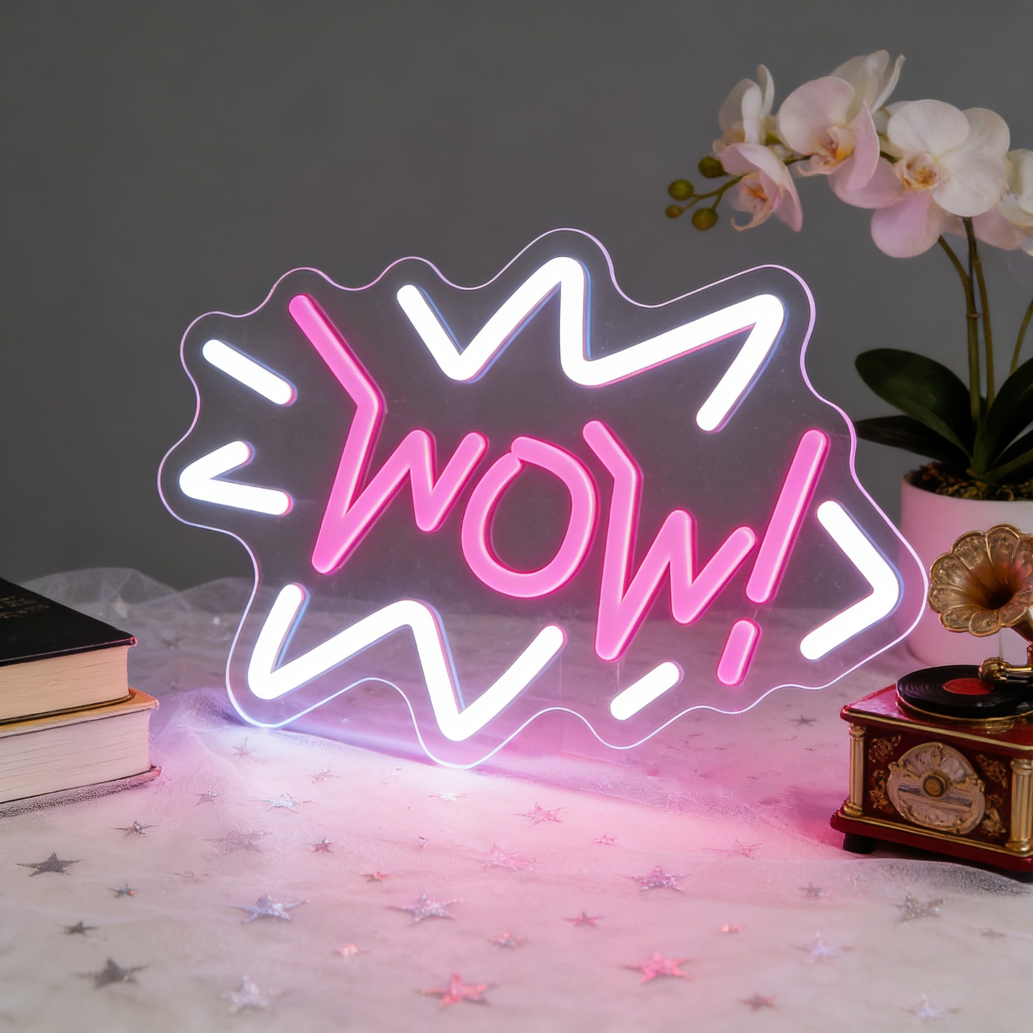 Lighting Decor Wow - لافتة نيون مضيئة بتصميم فني عصري