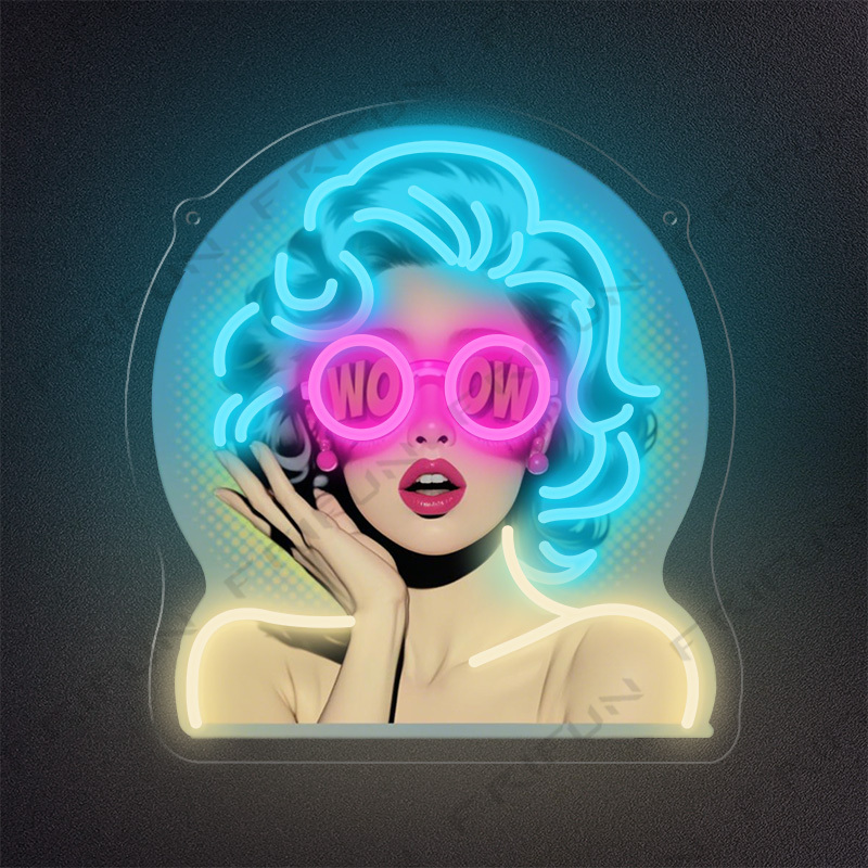 Lighting Decor Wow - لافتة نيون WOW Curl Girl مطبوعة