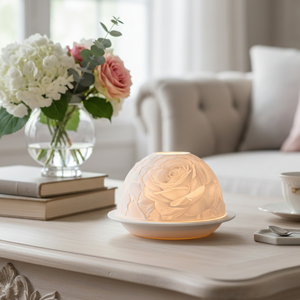 حامل شموع من البورسلين الوردي  - مراجعة Lighting Decor Living Room وسعره