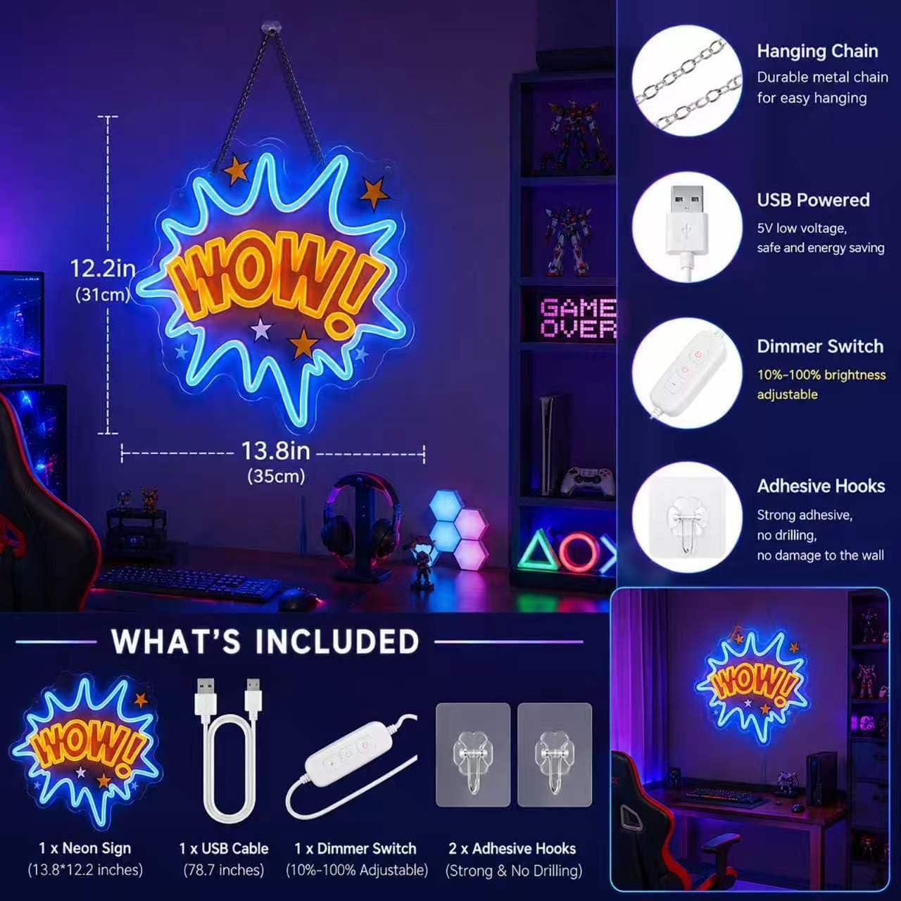 لافتة نيون WOW قابلة للتعتيم ع - مراجعة Lighting Decor Wow وسعره