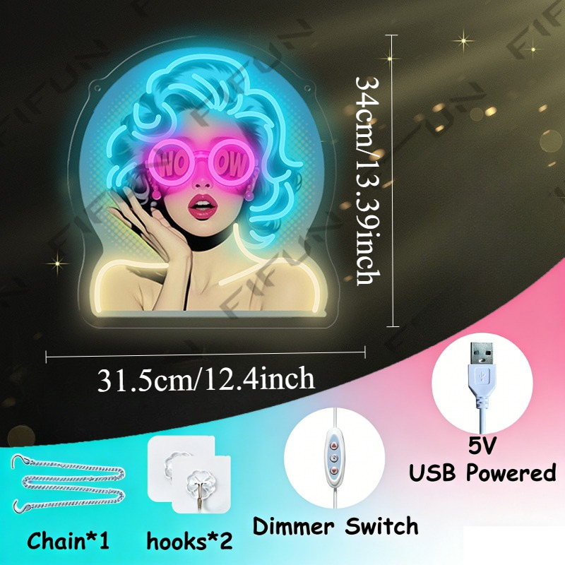 لافتة نيون WOW Curl Girl مطبوع - مراجعة Lighting Decor Wow وسعره