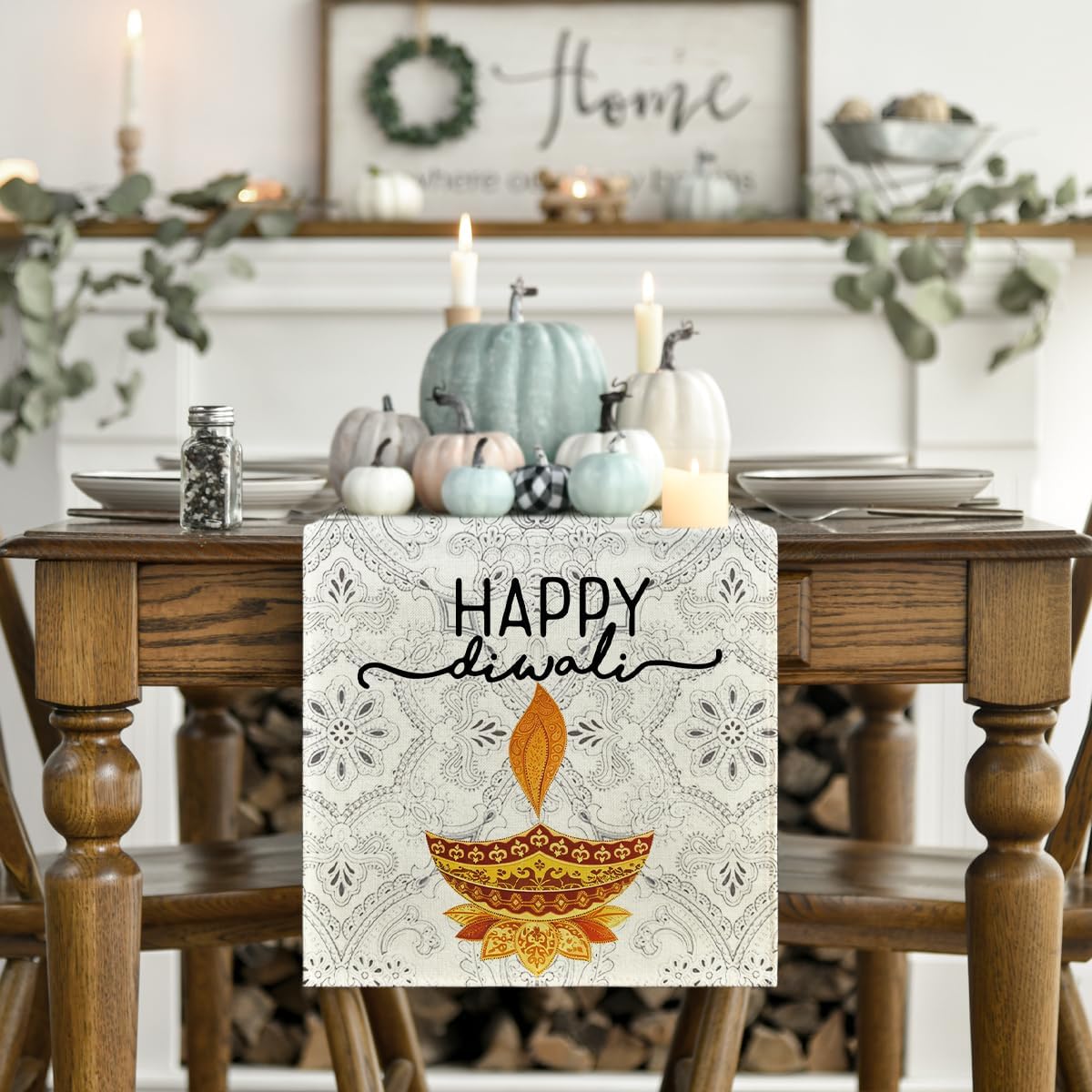 مفرش طاولة من الكتان للاحتفال  - مراجعة Lighting Decoration For Diwali وسعره