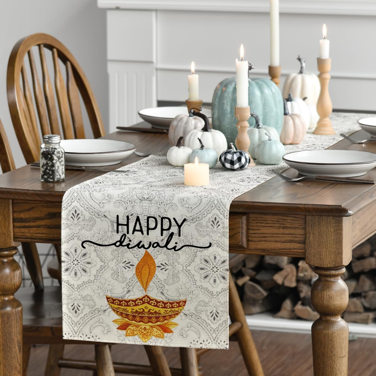 مفرش طاولة من الكتان للاحتفال  - مراجعة Lighting Decoration For Diwali وسعره